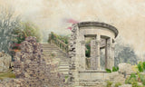 Tapet personalizat victorian cu ruine din piatra inconjurate de gradina inflorita victorian ruins