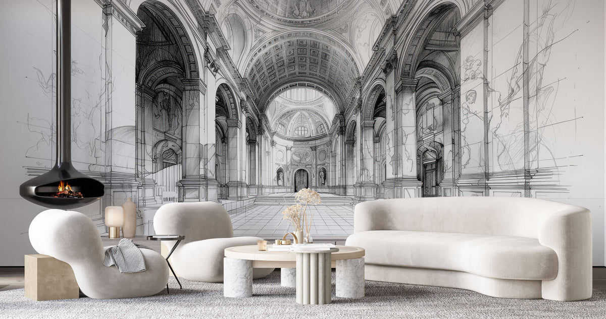 Tapet Personalizat Victorian cu schita arhitecturala al unei cladiri in stil italian - ECHOES OF ROME