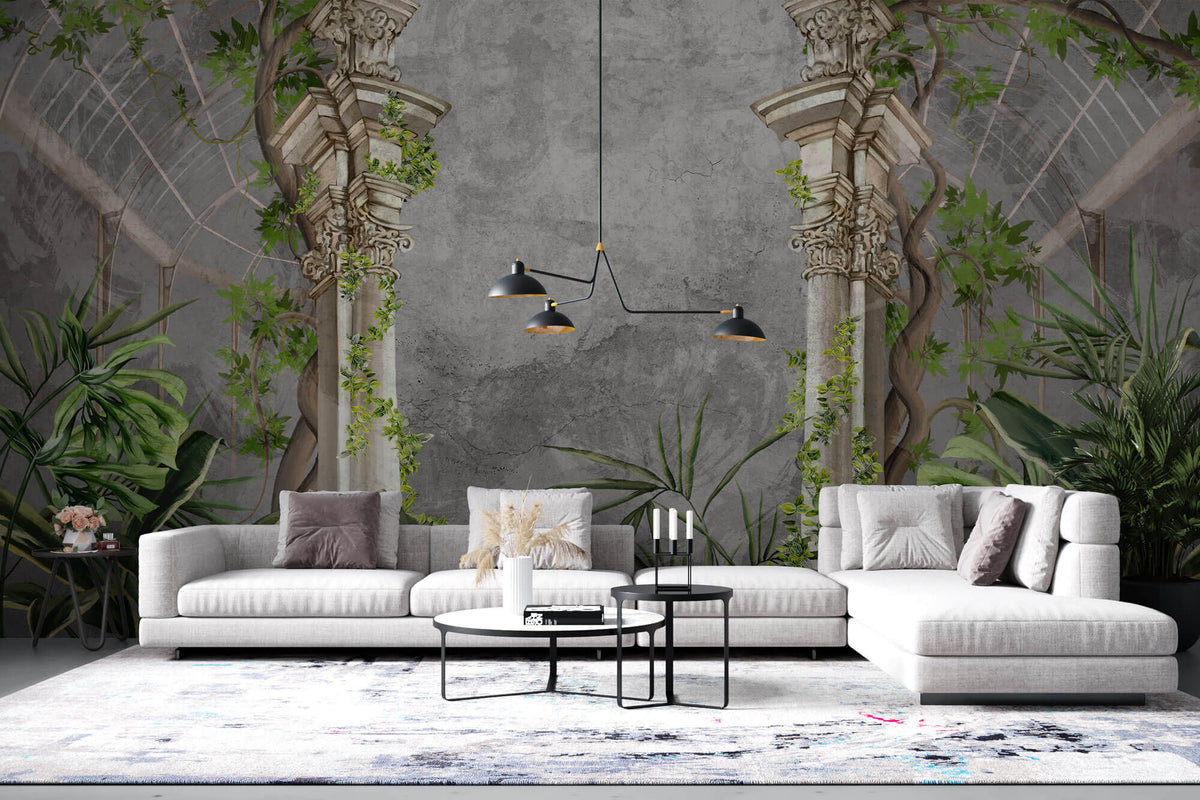 Tapet Personalizat Victorian cu coloane victoriene si jungla tropicala - VICTORIAN JUNGLE COLUMNS