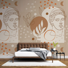 Tapet Personalizat Victorian cu statueta victoriana in stil boho in nuante de bej si maro - VICTORIAN BOHO SCULPTURE III