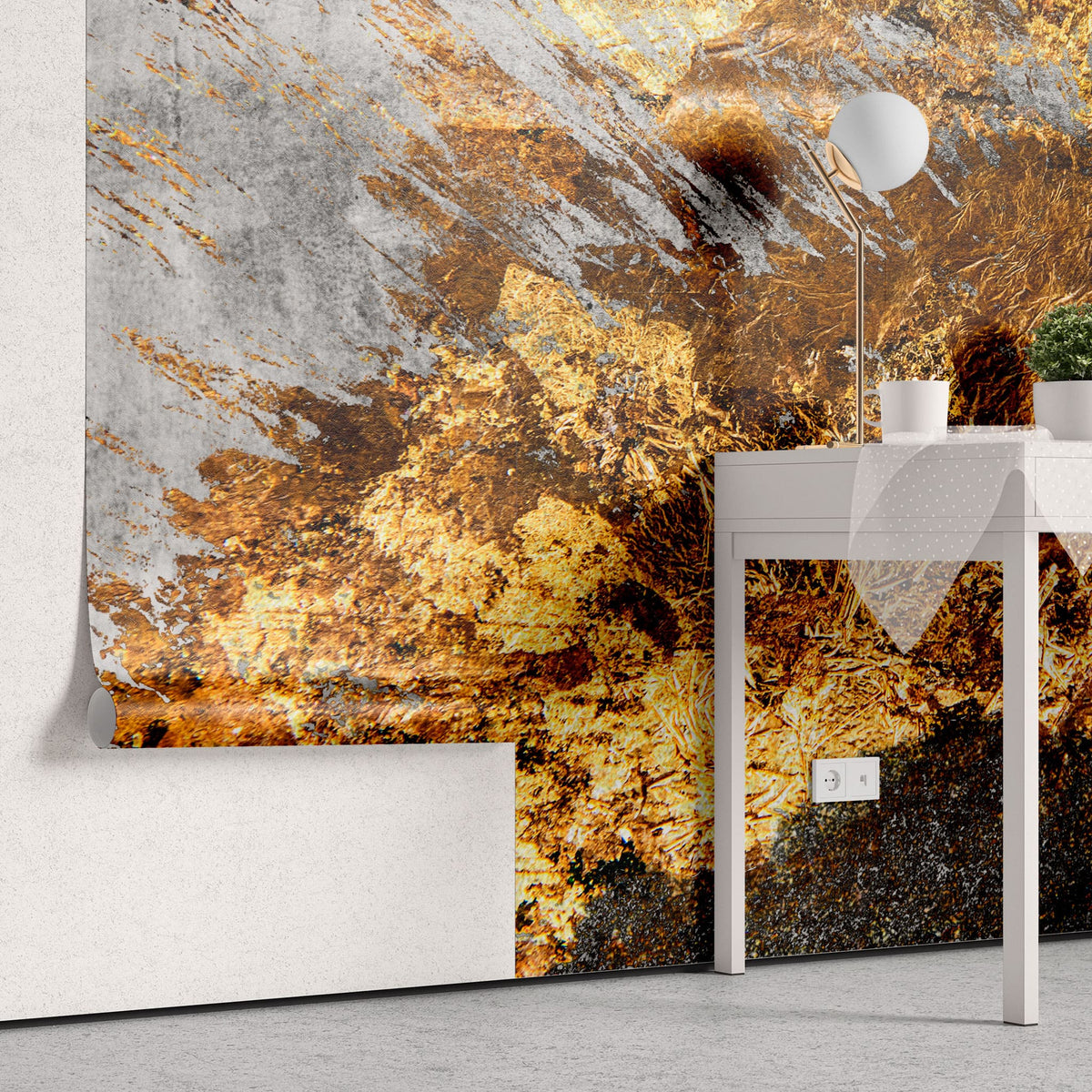 Tapet personalizat marble cu marmura gri cu insertii de foita de aur fire stone