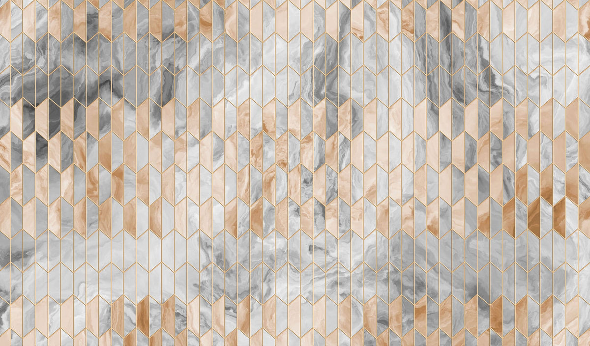 Tapet personalizat marble cu model de marmura alba si roz pudrat in forme geometrice cu contur auriu luxury storm
