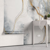 Tapet personalizat marble cu model de marmura alba si gri cu insertii aurii white marble