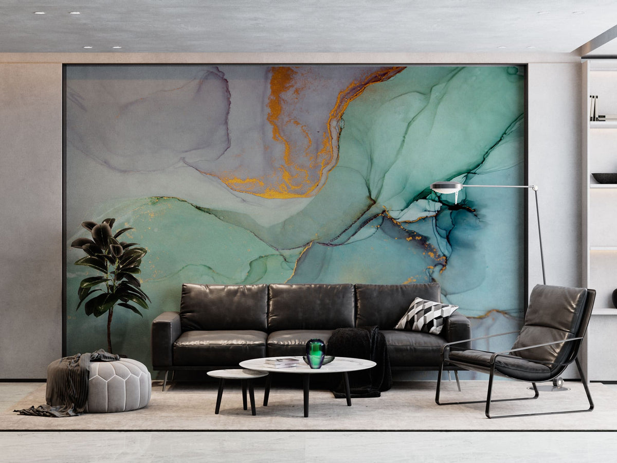 Tapet personalizat marble cu marmura colorata in nuante de albastru si portocaliu sunset marble
