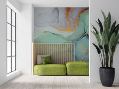 Tapet personalizat marble cu marmura colorata in nuante de albastru si portocaliu sunset marble