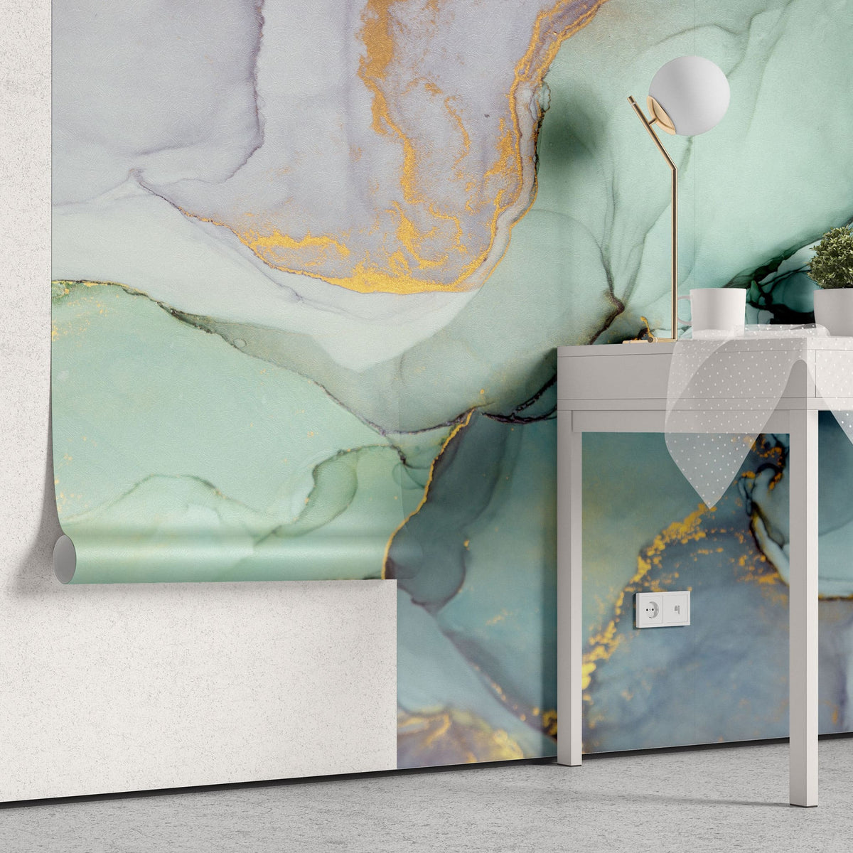 Tapet personalizat marble cu marmura colorata in nuante de albastru si portocaliu sunset marble