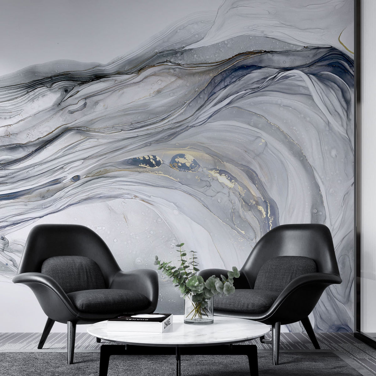 Tapet personalizat marble cu marmura alba si gri in forma de val marble wave