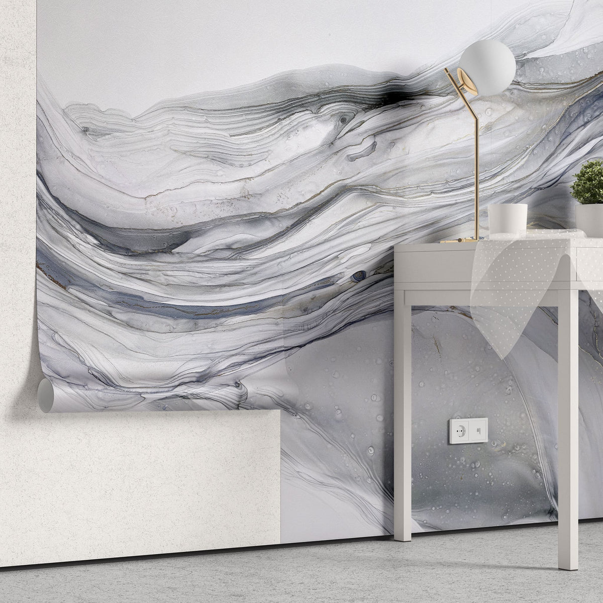 Tapet personalizat marble cu marmura alba si gri in forma de val marble wave