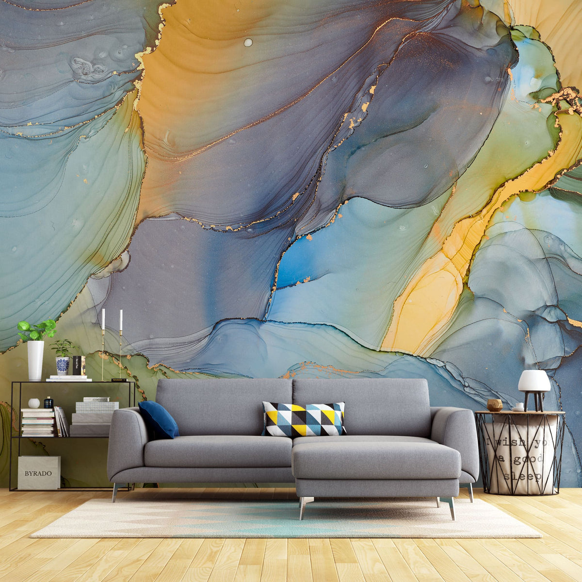 Tapet personalizat marble cu marmura in nuante de curcubeu rainbow
