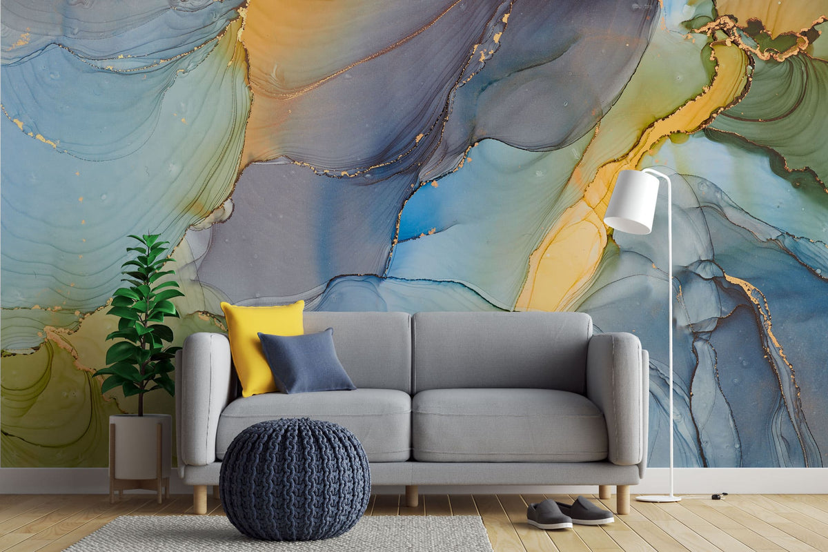 Tapet personalizat marble cu marmura in nuante de curcubeu rainbow