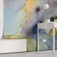 Tapet personalizat marble cu marmura in nuante de curcubeu rainbow