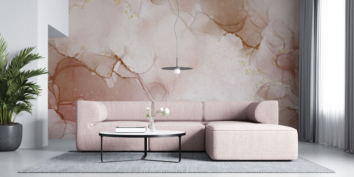 Tapet personalizat marble cu marmura in nuante de roz pudrat powder pink