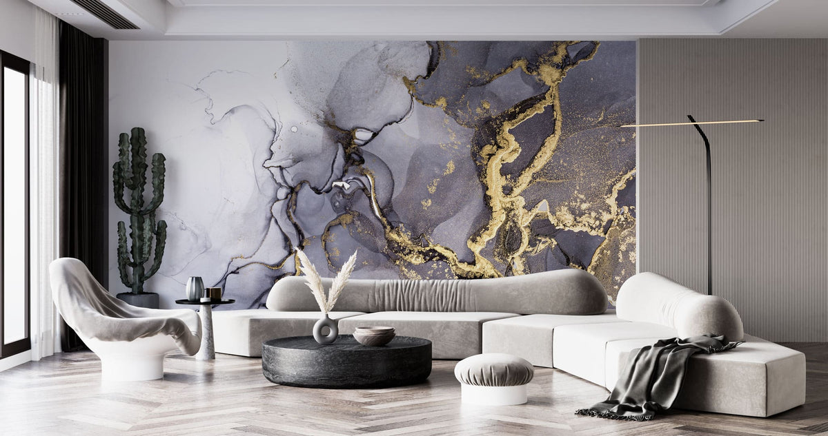 Tapet personalizat marble cu marmura in nuante de cerneala cu accente aurii golden ink
