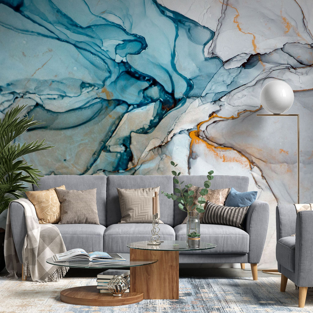 Tapet personalizat marble cu marmura in nuante de turcoaz cu accente sclipitoare ocean marble