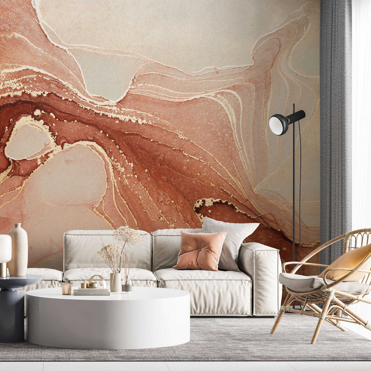 Tapet personalizat marble in nuante de roz pamantiu si cu insertii aurii dusty rose