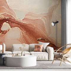 Tapet personalizat marble in nuante de roz pamantiu si cu insertii aurii dusty rose