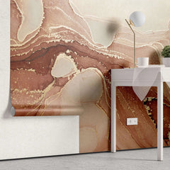 Tapet personalizat marble in nuante de roz pamantiu si cu insertii aurii dusty rose