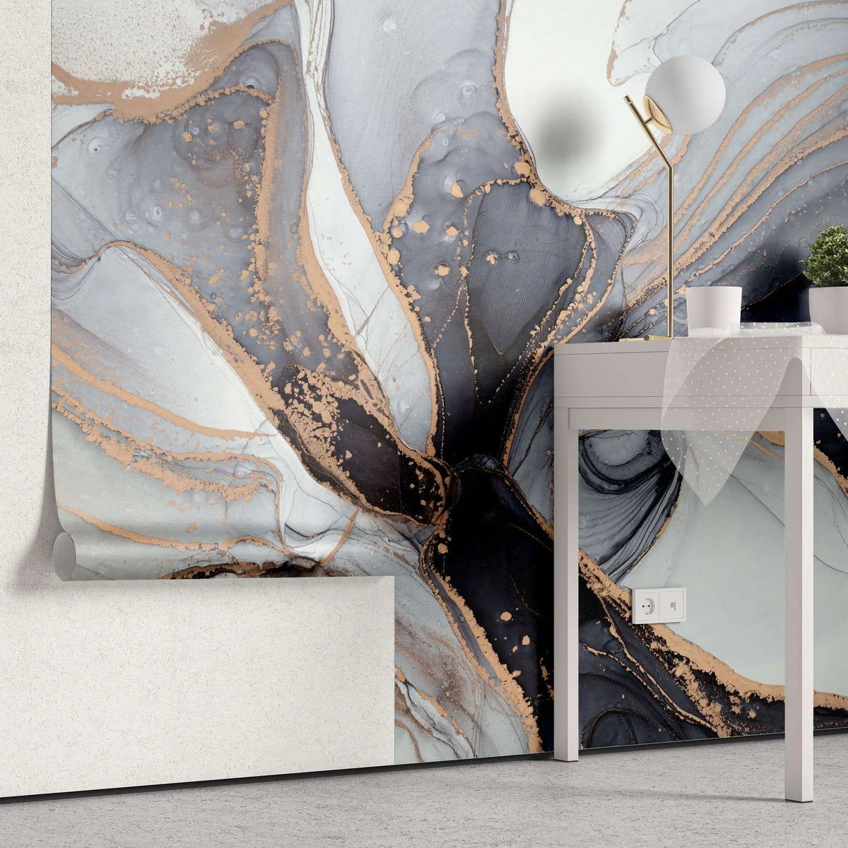 Tapet personalizat marble in nuante de agat natural gri grey agate
