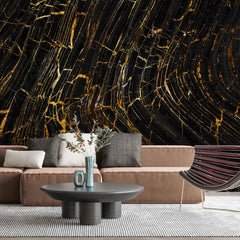 Tapet personalizat marble in nuante de negru cu insertii aurii golden lava