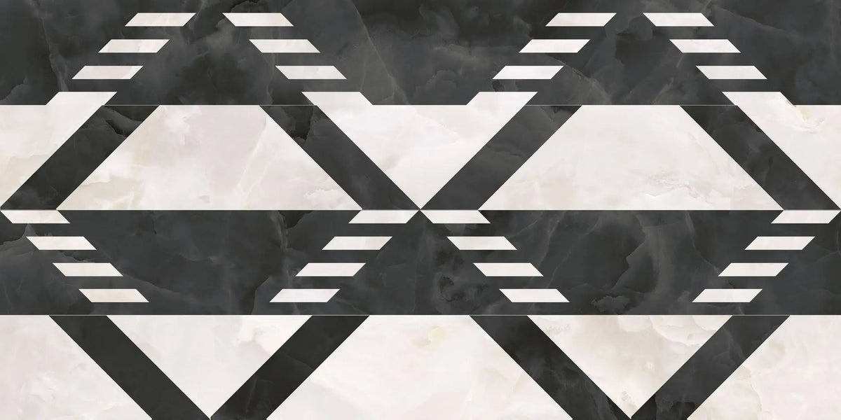 Tapet personalizat marble cu modele azteci in nuante de alb negru aztec marble