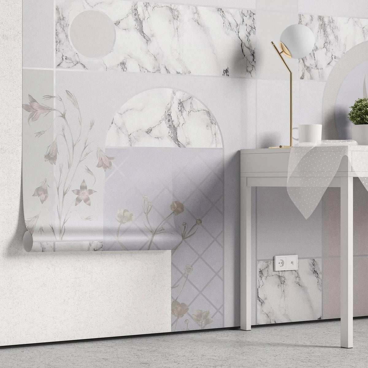 Tapet personalizat marble in nuante de marmura alba cu modele anstracte minimaliste minimalist marble design