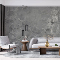 Tapet personalizat marble in nuante de gri cu flori in textura grey marble flowers