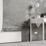 Tapet personalizat marble in nuante de gri cu flori in textura grey marble flowers