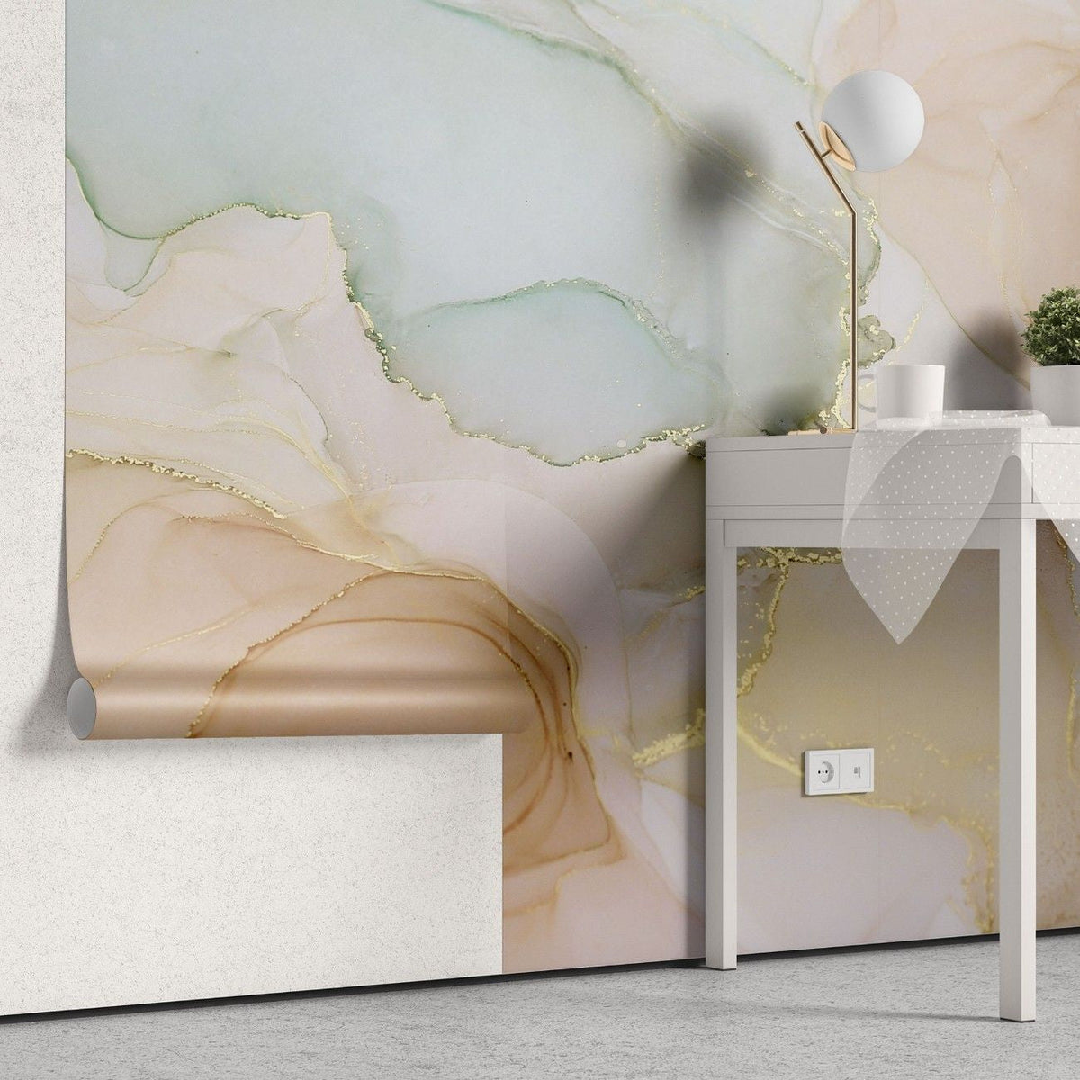 Tapet personalizat marble cu o textura de piatra in nuante blande de caisa si crem ideala pentru o atmosfera primitoare soft apricot