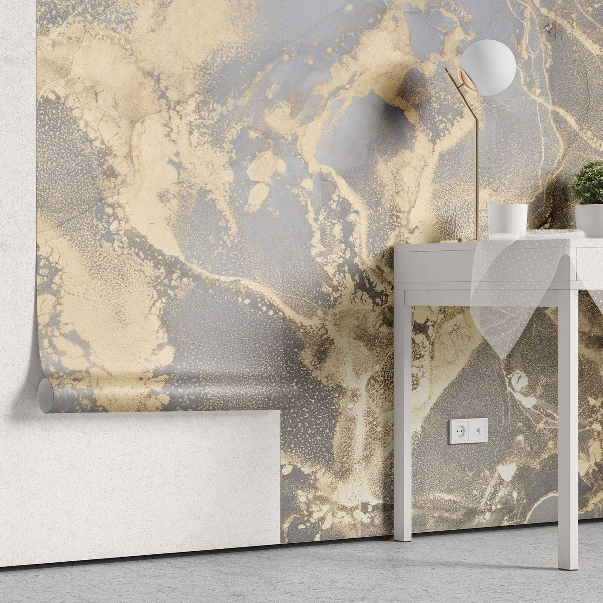 Tapet personalizat marble cu o textura de piatra cu tonuri de alb si gri deschis si accente de sclipiri ice glitter