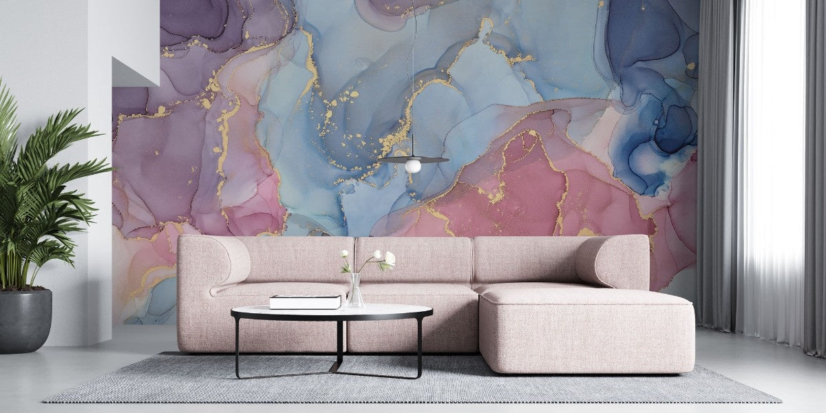 Tapet personalizat marble cu o marmura in nuante pale de albastru si gri deschis ce inspira liniste si o atmosfera calma serenity