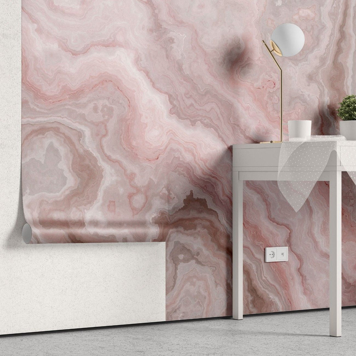 Tapet personalizat marble cu o piatra semipretioasa de onix in tonuri delicate de roz si alb onyx rosa
