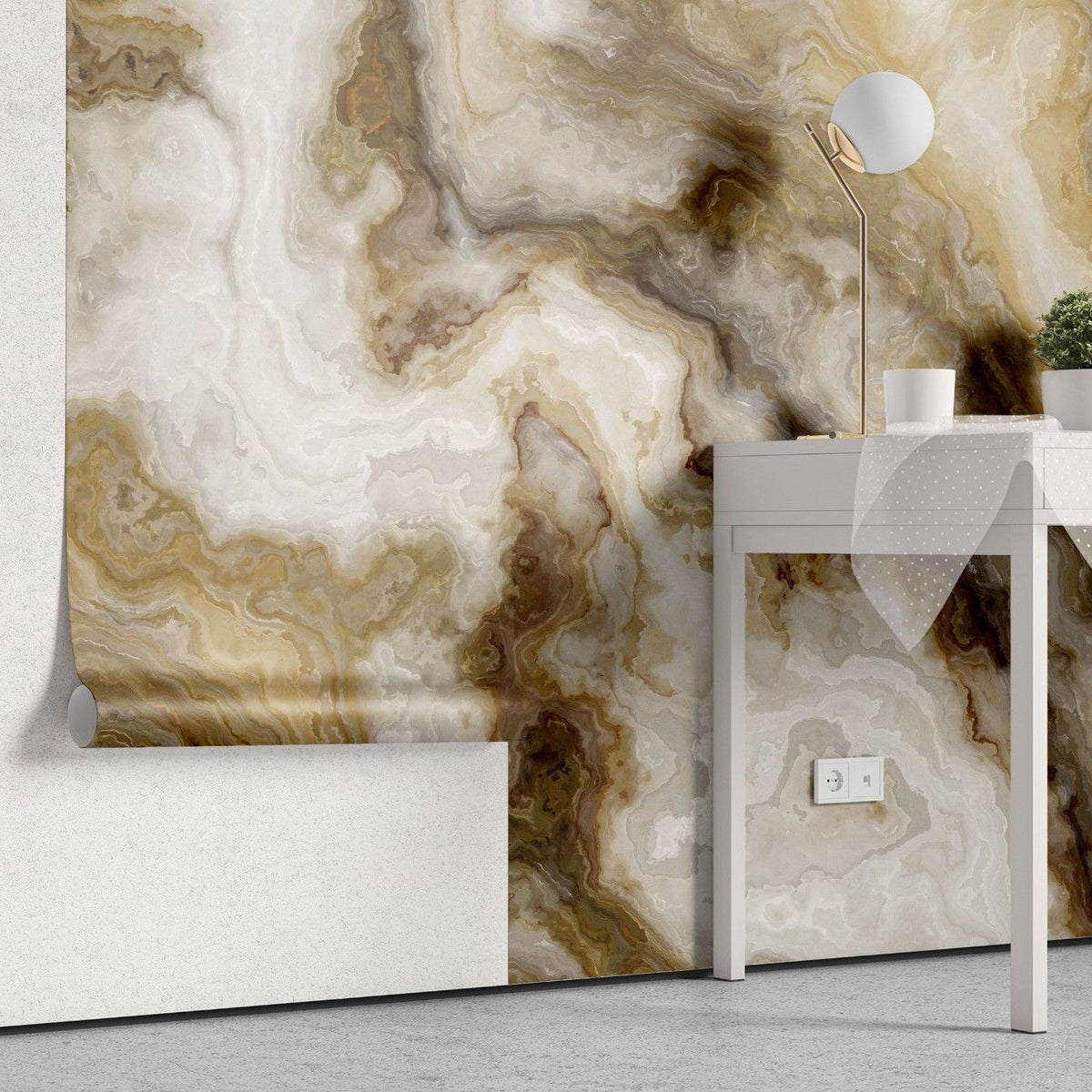Tapet personalizat marble cu o marmura in nuante calde de bej si crem cu detalii ce evoca atmosfera relaxanta a bailor turcesti hammam i