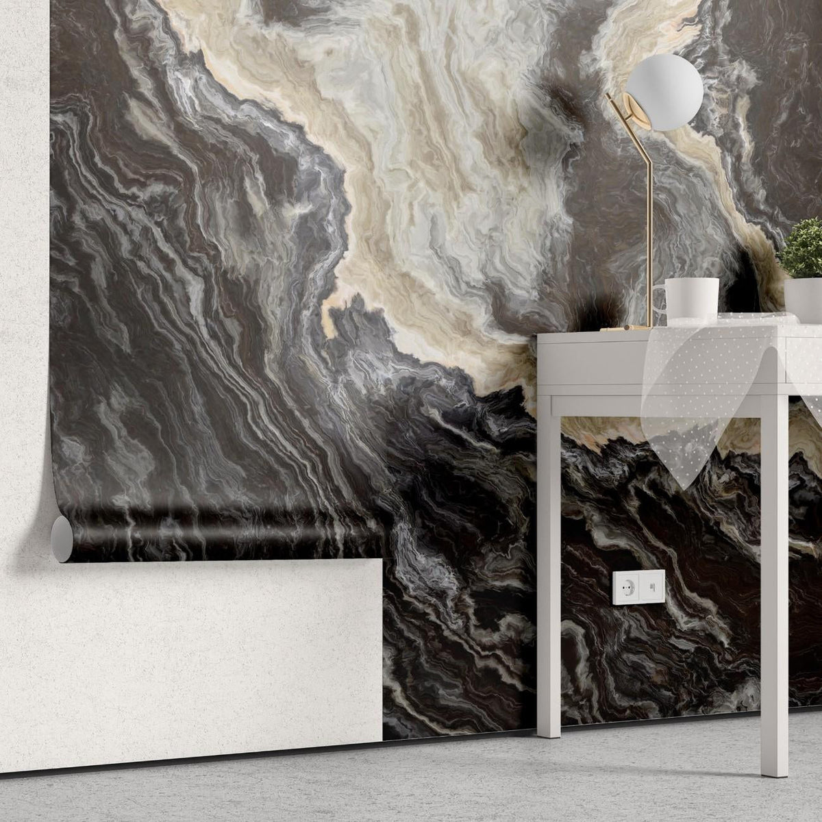 Tapet personalizat marble cu o marmura bogata in nuante de maro inchis si accente de cafeniu creand un decor sofisticat dark chocolate