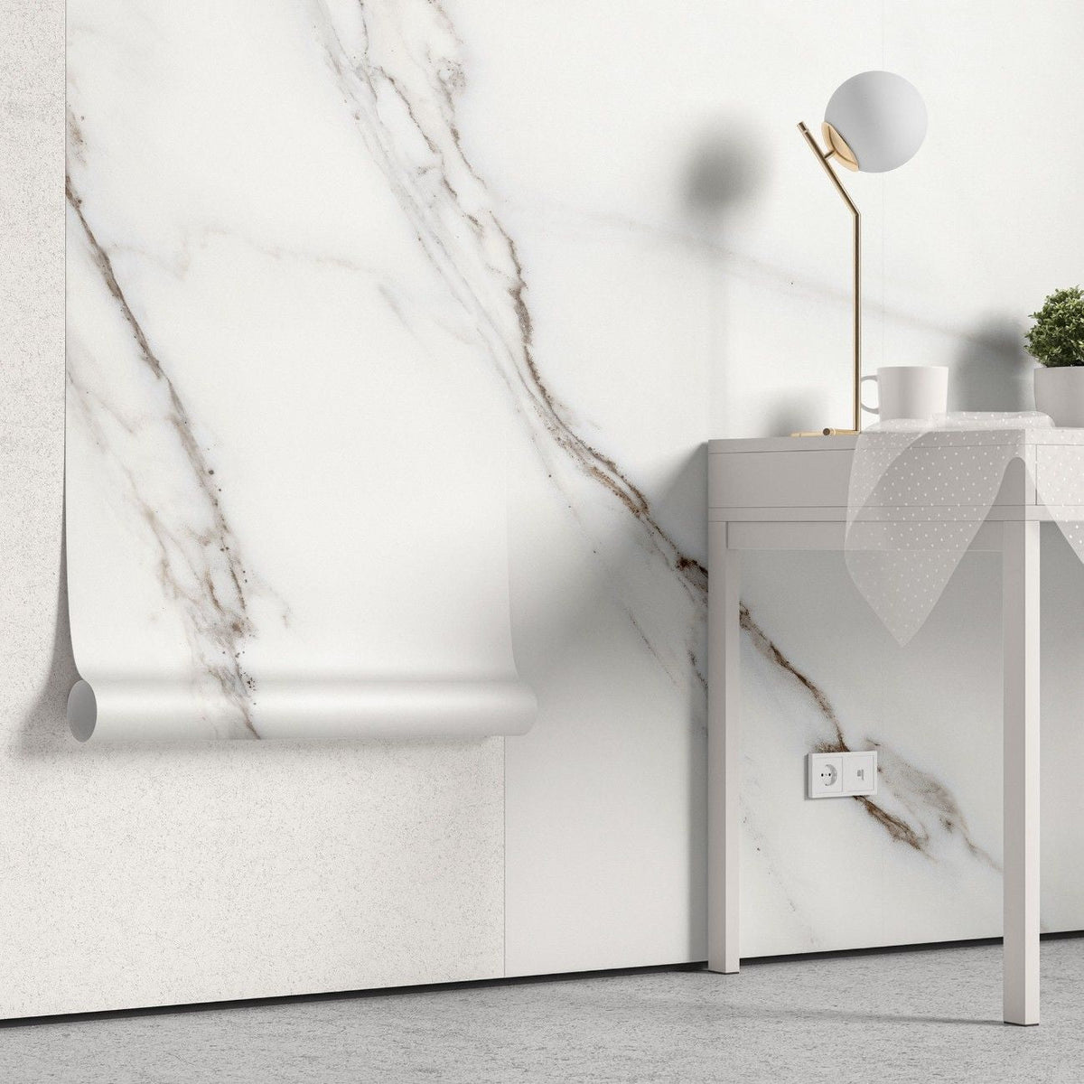 Tapet personalizat marble cu o textura de marmura in tonuri delicate de gri si alb ce creeaza o atmosfera calma si linistitoare silence