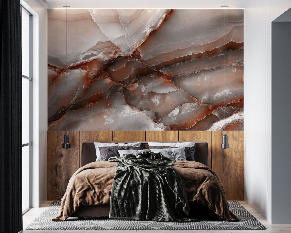 Fototapet personalizat marble cu o piatra semipretioasa de onix maro cu modele complexe ce adauga profunzime si lux brown onyx