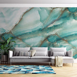 Fototapet personalizat marble cu o textura de piatra in tonuri reci de albastru deschis si alb evocand peisajele glaciare iceland