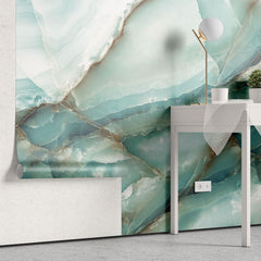 Fototapet personalizat marble cu o textura de piatra in tonuri reci de albastru deschis si alb evocand peisajele glaciare iceland