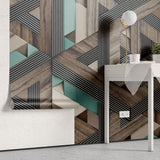 Tapet personalizat wood cu model geometric in 3d si textura de lemn 3d wood