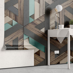 Tapet personalizat wood cu model geometric in 3d si textura de lemn 3d wood