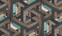 Tapet personalizat wood cu model geometric in 3d si textura de lemn 3d wood