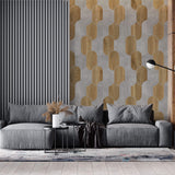Tapet Personalizat Wood cu combinatie de textura de lemn si ciment dispusa in forme ovale - CONCRETE ART DECO