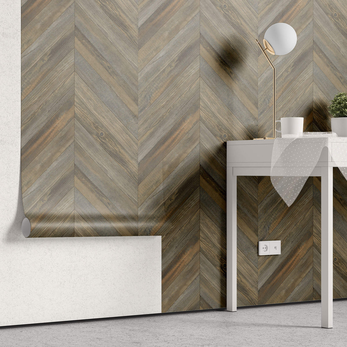Tapet Personalizat Wood cu textura de placi de lemn tip parchet in nuante de gri - SCANDINAVIAN LIVING