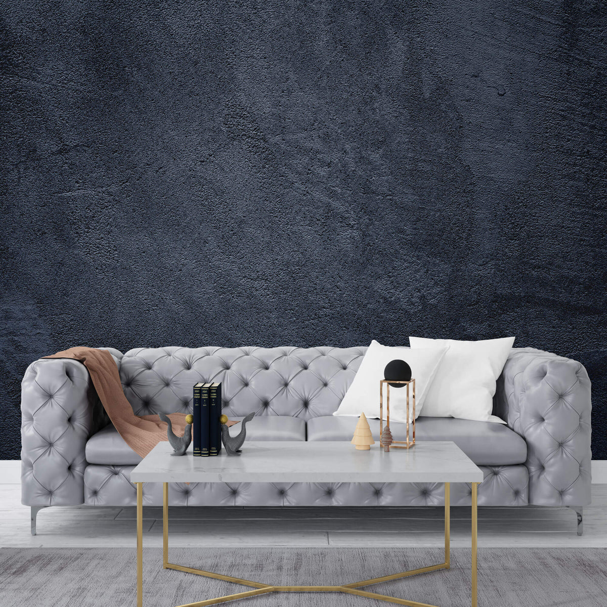 Tapet Personalizat Stone cu perete cu vopsea decorativa in nuante de albastru inchis - DEEP BLUE STUCCO