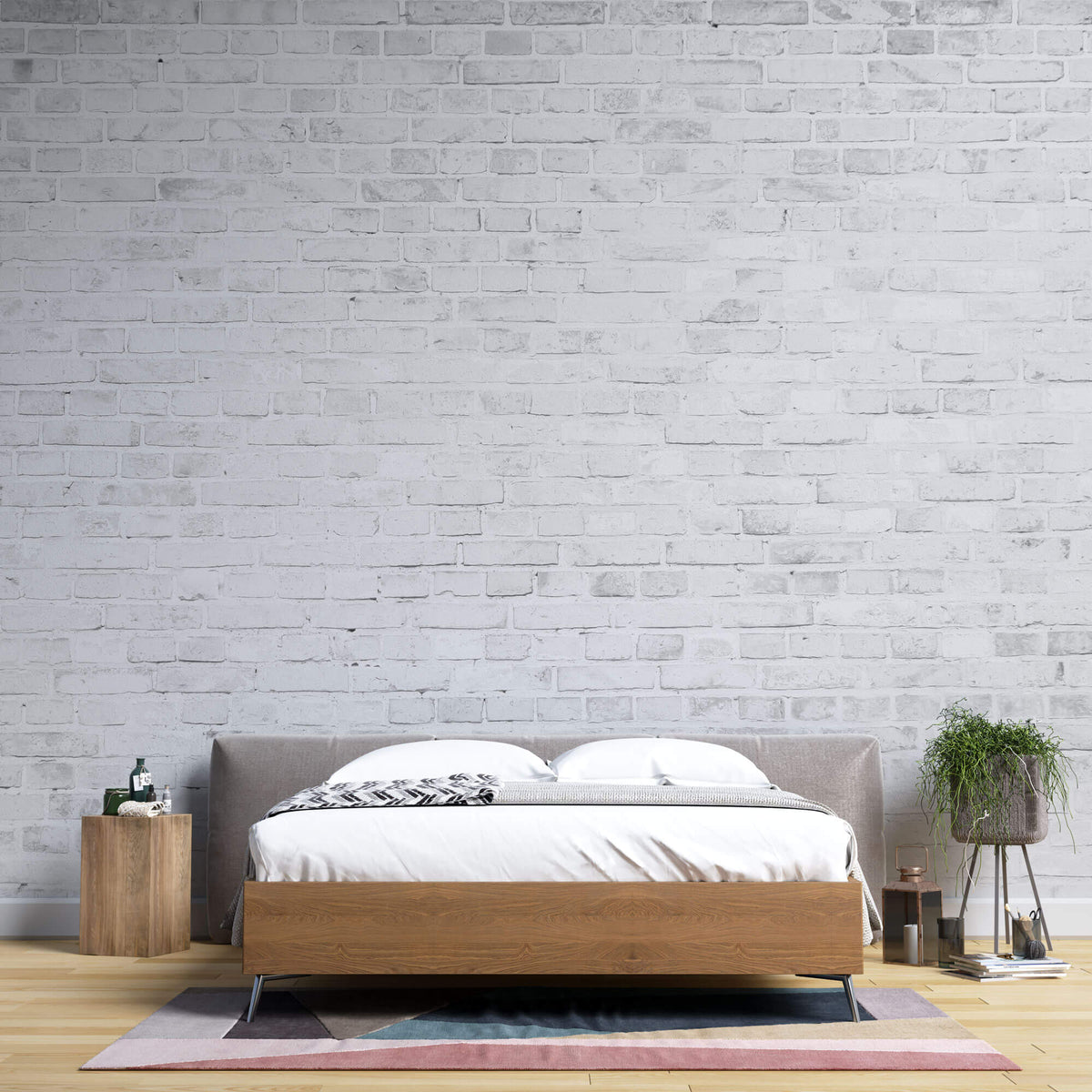 Tapet Personalizat Stone cu perete de caramida alba 1 - WHITE GREY BRICK
