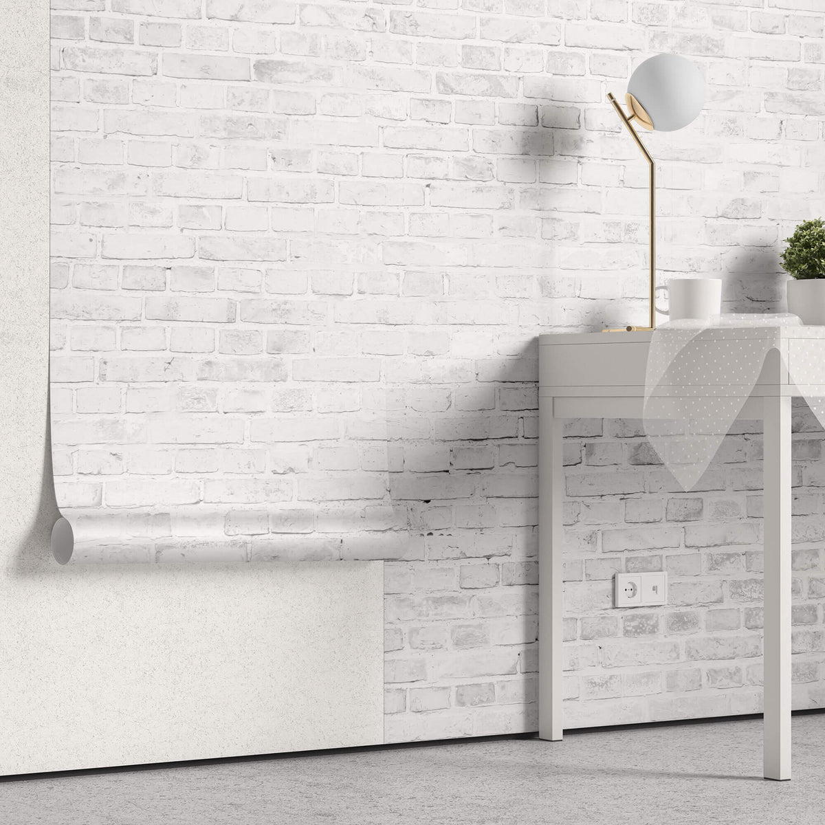 Tapet Personalizat Stone cu perete de caramida alba 1 - WHITE GREY BRICK