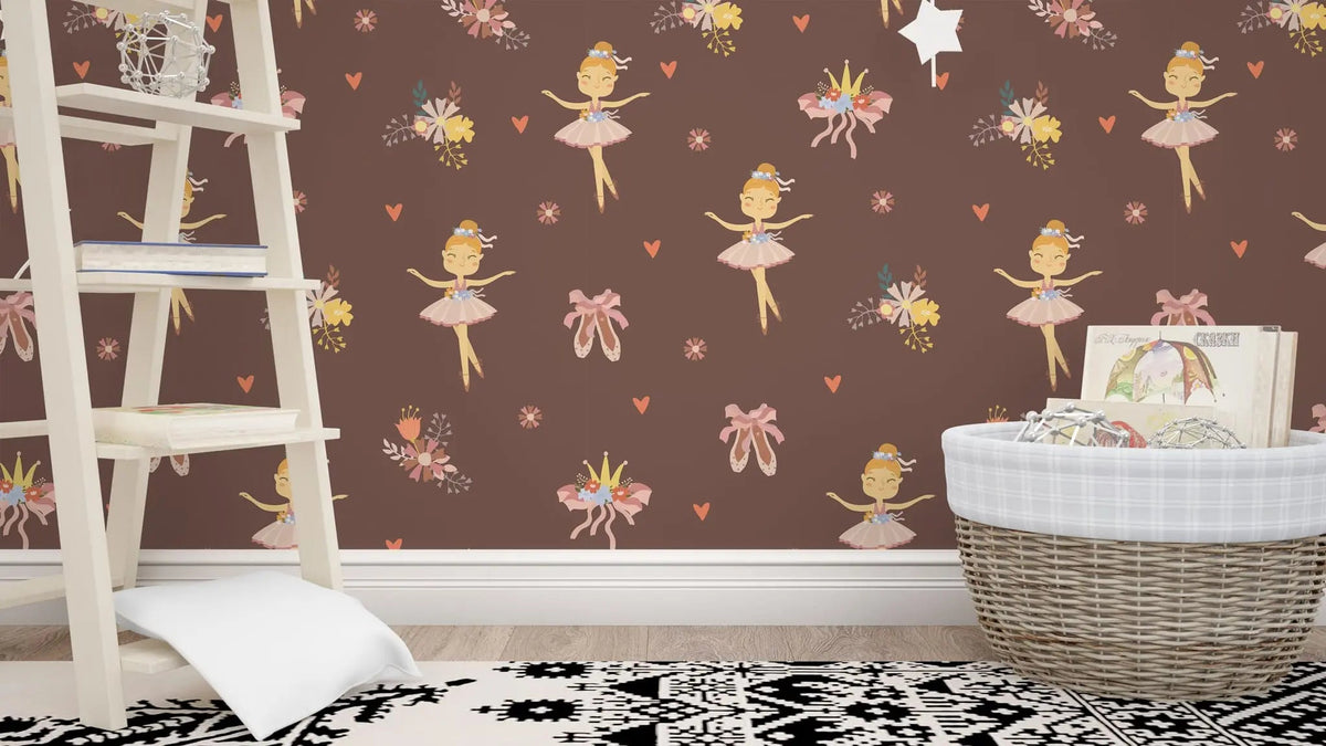 Tapet personalizat taramul printeselor pentru copii cu balerine si flori ballerina