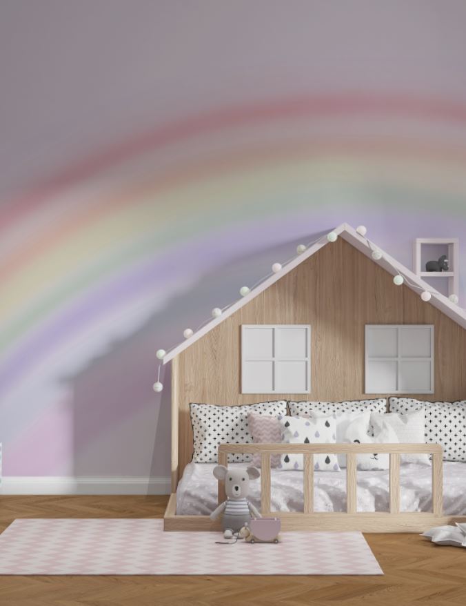 Tapet Personalizat Taramul Printeselor pentru copii cu fundal roz si curcubeu estompat - BLURRY RAINBOW