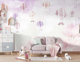 Tapet Personalizat Taramul Printeselor pentru copii cu baloane cu aer cald desenate in stil watercolor in nuante de roz - WATERCOLOR BALOONS