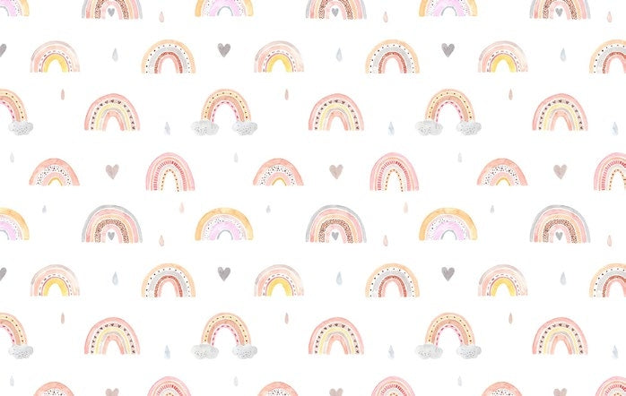Tapet Personalizat Taramul Printeselor pentru copii cu inimioare si curcubee in stil pattern - LITTLE RAINBOW LOVE
