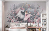 Tapet Personalizat Taramul Printeselor pentru copii cu unicorn si balerina cu elemente florale in nuante de roz - UNICORN BALLERINA